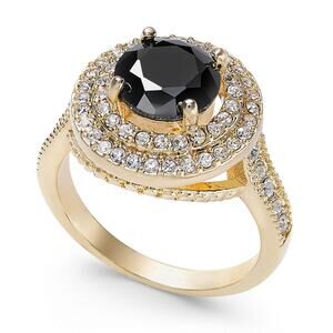 Charter Club Pavé Black Stone Halo Ring in Fine Gold Plate Size 5